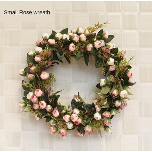 30/40cm Small Rose Wreath Wedding Door Decor Hanging Ornament Rose Silk Flowers and Rattan Circle Home Garden Decoration Garland