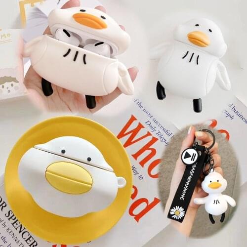 3D Cute cartoon Duck Wireless Bluetooth Earphone Case for Airpods pro 1 2 Cases Silicone Headphone Protector Cover with Keychain