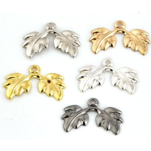 50Pcs 14 * 9MM 5 Color Retro Leaf Charm Wholesale Filigree Brass Material DIY Jewelry Pendant Charm