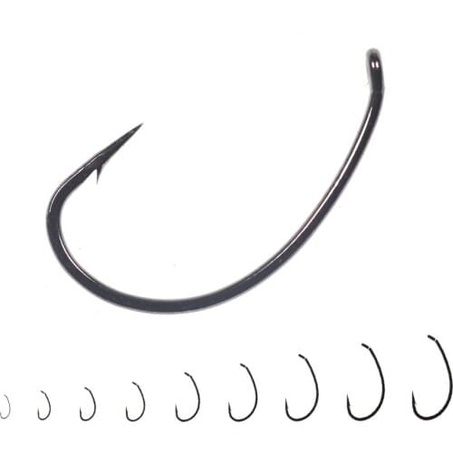 50pcs High Carbon Steel Fly Tying Hooks Wide Gap Curve Nymph Shrimp Caddis Fly Hook Barbed Black Nickle #6 #8 #10 #12 #14 #16