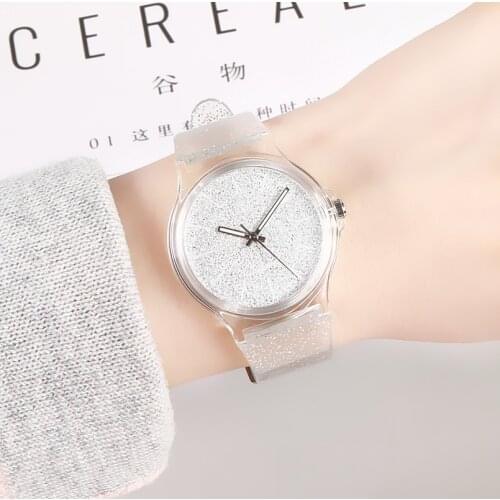 High Quality Harajuku Glitter Fashion Jelly Silicone Transparent Plastic Women Watches Lovely Cute Unique Ladies Dress Watch Hot