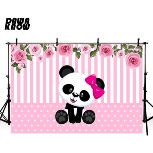 DAWNKNOW Cartoon Flower Panda Photography Background Backdrop Baby Photocall Shoot Kids Children Photo Studio Customize lv1886