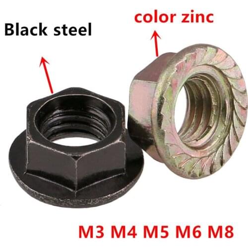 DIN6923 GB6177 M3 M4 M5 M6 Flanged Hex Nut Flange Nuts non-slip lock nut antiskid nut Steel with zinc coate plated