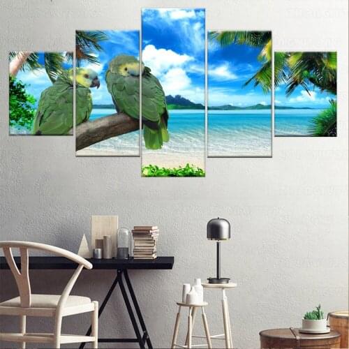 Home Decor Unique Pictures Framework HD Printed Canvas 5 Pieces Animal Parrot The Sea Landscape Painting Poster Wall Art Draw