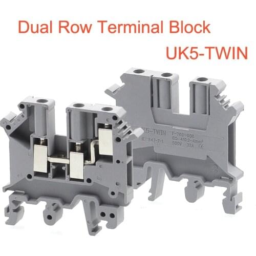 Din rail dual row terminal blocks UK5-TWIN screw Type wire electrical double terminals block connector morsettiera 32A 4mm