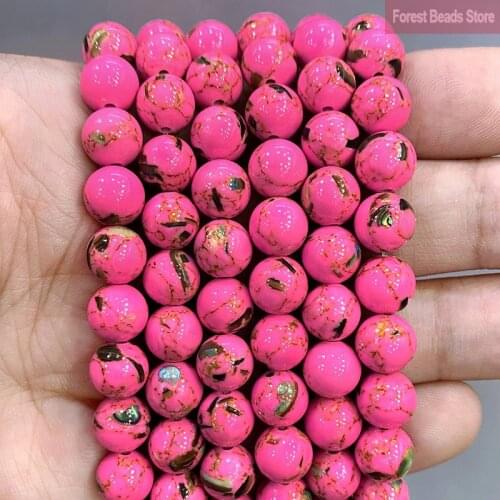 Smooth Rose Pink Shell Turquoises Round Beads Natural Stone for Jewelry Making DIY Earrings Necklace Bracelet 15'' 4/6/8/10/12mm