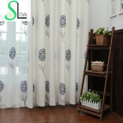 Slow Soul Red Blue Green Beige Cotton Curtain Embroidered Pastoral Floral Curtains Tulle For Living Room Kitchen Bedroom Fabrics