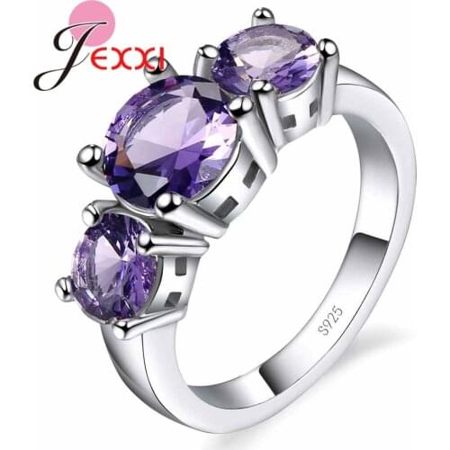 Bright Purple Crystal Wedding Party Ring For Girl Popular 925 Sterling Silver Ring For Women New Design Jewelry