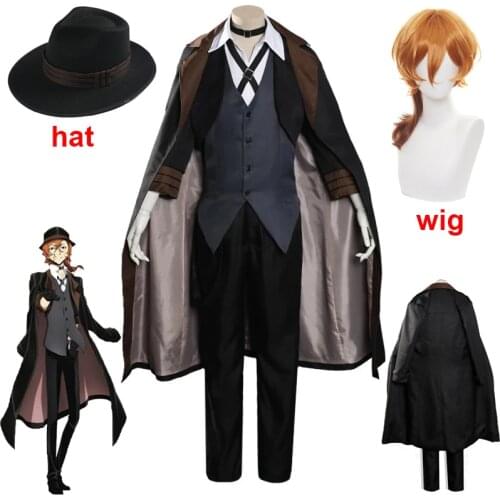 Bungou Stray Dogs Men Women Nakahara Chuuya Cosplay Costume Wig Hat Glove Jacket Pants Female Chuya Nakahara Cosplay Suit