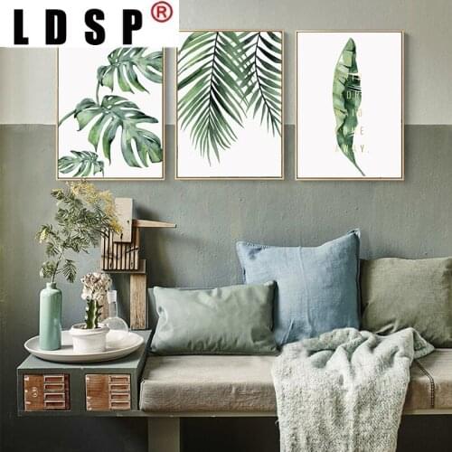 LDSP Modern Green Plants Leaves Canvas Spray Painting Art Print Poster Picture Wall Minimalist Bedroom Living Room Decoration