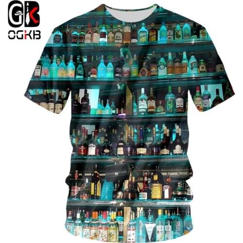 OGKB Summer Tops Unisex Hiphop Fitness Casual Tee Shirts Print Wine Bottle Beer 3D T-shirt O Neck Tee Shirts Plus Size 7XL