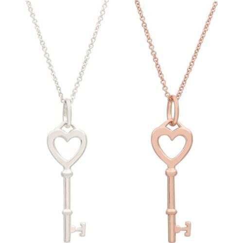 Lomeo 2021 New 100% 925 Silver 1:1 Original LOGO Heart Key Necklace European Womens Popular Jewelry Valentines Day Gift