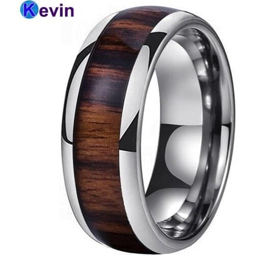 8MM Men Women Engament Ring Tungsten carbide Ring With Real Wood Inlay Dome Band Comfort Fit