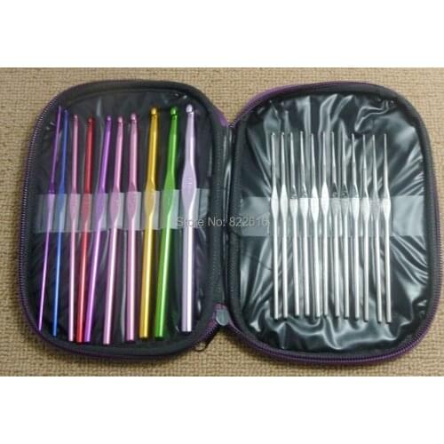 10 bag/lot Metal needles set Hand Crochet Knitting Tools stainless aluminum handle hook needlework for sweater gloves 22pc/lot