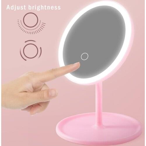 Table Desktop Round Vanity Makeup Mirror with Light Led 3 Color Cosmetic Mirror Portable Compact Backlight Folding Small Mirrors