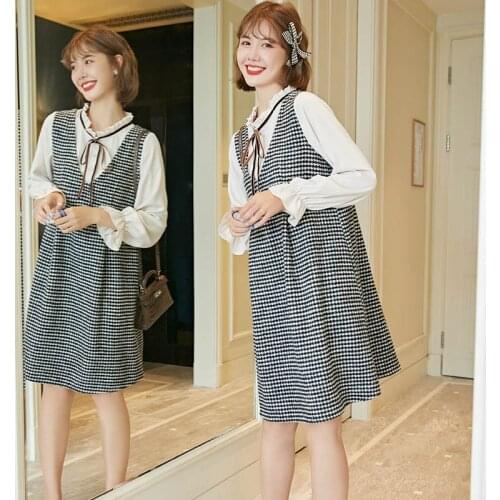 Maternity Clothes Autumn New Style Contrast Color Dress Outer Wear Fashion Freaky Elegant Loose Skirt