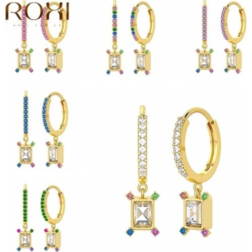 ROXI Rectangle Pendants Earrings For Women 925 Sterling Silver Earrings Dangle Piercing Oreille Ear Cuffs Pendientes Oorbellen