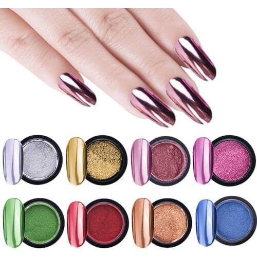Rose Gold Mirror Nail Powder Colorful Silver Champagne UV Gel Polish Chrome Dust Decor Nail Art Glitter Metallic Effect