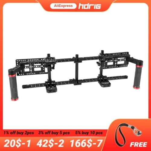 HDRIG Double Adjustable 7inch Directors Monitor Cage Rigs With Dual Rubber Grips Double Battery Plate for 5" 7" LCD Monitor