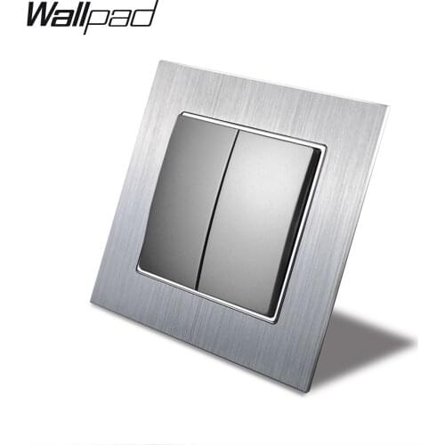 Silver EU Button Switch for EU Box Wallpad 86*86mm 110V-240V AC Brushed Metal Panel 2 Gang 1 Way EU Lamp Light Wall Switch
