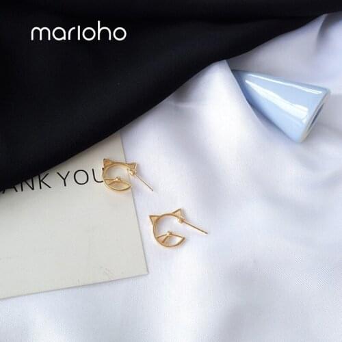 Marioho Cute Cartoon Small Cat Shape Earrings Niche Simple Hollow Earrings Ins Wind Mini Earring For Women Jewelry Gift