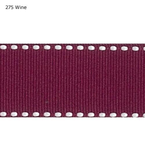 5/8" inch 16mm White edge stitch Wine ribbon