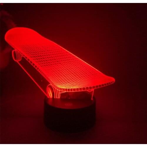 Sporting Skateboard 3D LED USB Lamp Tridimensional Innovative Desktops Downlights RGB controller Touch Remote Decor Toy