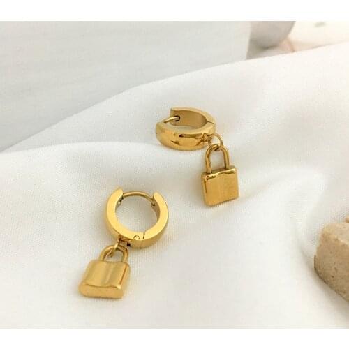 Monlansher Gold Silver Color Geometric Lock Drop Earrings Metal Titanium Steel Drop Earrings Minimalist Earrings Jewelry 2021