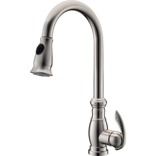 Free ship brushed nickel clour pull out kitchen spray faucet mixer tap Single hole Deck mounted Swivel Spout