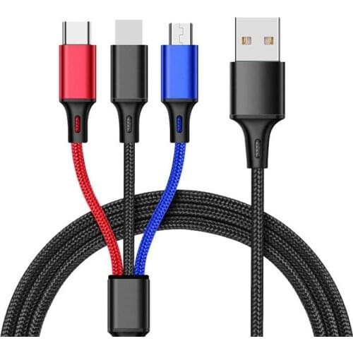 3 color Type C IOS Micro USB 3 in 1 Charging Cable 3A Charging Cord for Samsung Xiaomi Huawei Mobile Phones