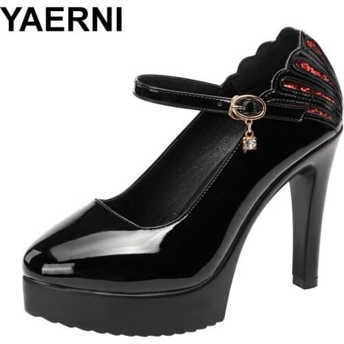 YAERNIWhite Black Women Pumps High Heel Shoes Pointed Toe Patent Leather Shoes Plus Size Platform Bridal Wedding Shoes For Ladie