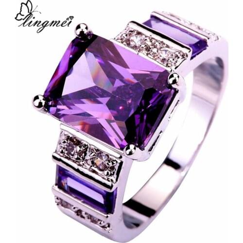 Lingmei Popular Gorgeous Jewelry Fashion Purple White CZ Silver Color Ring Women Rings Size 6-10 11 12 13 Wholesale