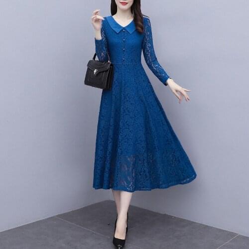 New Arrival 2020 Spring Autumn Women Long Sleeve Dress Plus Size Women Clothing Korean Fashion Elegant Slim Lace Dress