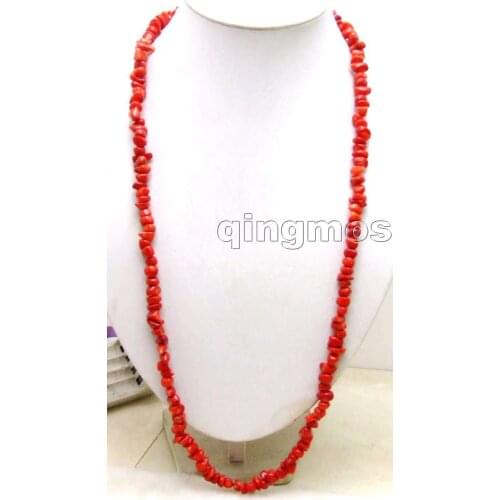 Qingmos Fashion 6-8mm Baroque Natural Red Coral Necklace for Women with Genuine Coral Long Necklace 32" Sweater Necklace n5400