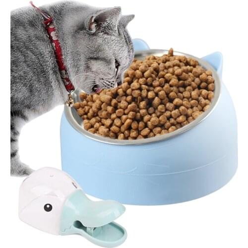 1PCS Pet Bowl Tilting Neck Protected Pet Food Bowl Stainless Steel Cat Water Bowl Non-slip Food Bowl with 1PCS Pet Food Scoop