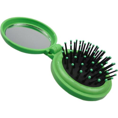 1Pcs Colorful Girls Portable Mini Folding Comb Airbag Massage Round Travel Hair Brush With Mirror Plastic Hair Accessories
