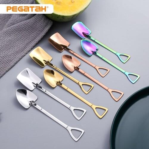 1PC Ice Cream Spoon Stainless Coffee Spoon Laser Retro Shovel Ice Cream Spoon Creative Tea Spoon Accesorios cafe-HomeBeLive