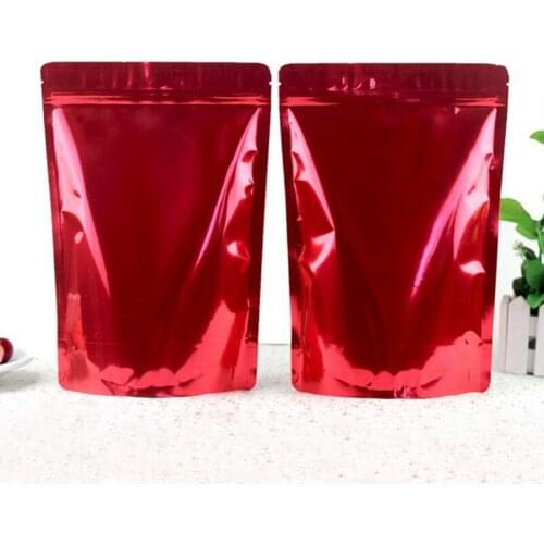 100 Pack, Resealable Red Glossy Aluminum Foil Mylar Bag Stand Up Zipper Pouch Food Coffee Doypack Packaging