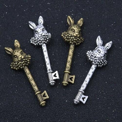 5Pcs Two Color Rabbit Key Charms Fit Jewelry Medical Animal Pendant Metal Zinc Alloy For DIY Handmade Craft Makings