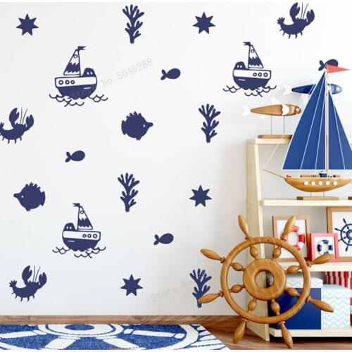 50pc Nautical Wall Decal Sticker Children Room Ocean Theme Vinyl Girl Pattern Scandinavian Ship Nursery Vinyl Art Decor LL1019