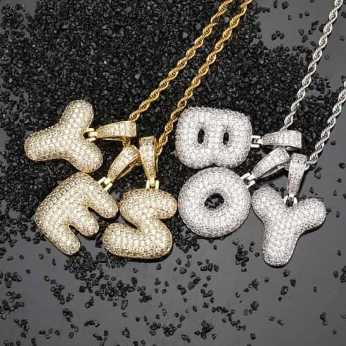 A-Z Single Bubble Letters Necklaces & Pendant Chain For Men Women Gold Color Cubic Zircon Hip Hop Jewelry Gifts