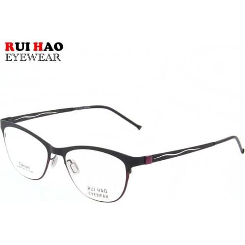 Rui Hao Eyewear Brand Women Eyeglasses Frame Cat Glasses Frame Women Pure Titanium Eyeglasses 2 Color Optical Spectacles 9537