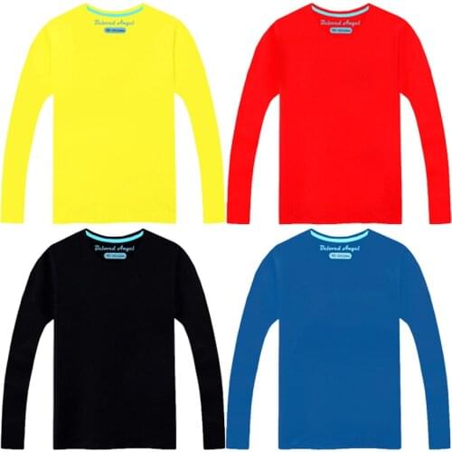 New Autumn Spring Boys Girls Cotton T Shirts Children Tees Long Sleeve Solid Shirt Kids Tops Baby Clothes Black Blue Yellow Red