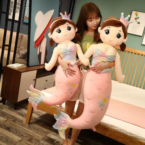 60-130cm Cute Cartoon Starry Sky Mermaid Plush Toys Stuffed Lovely Animals Pillow Doll For Girls Kids Friends Birthday Gifts
