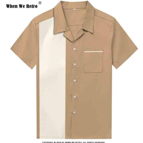 When We Retro 50s Vintage Inspired Button Up Retro Men Shirt ST110 Red Brown Cotton Pocket Casual Shirts camisa masculina