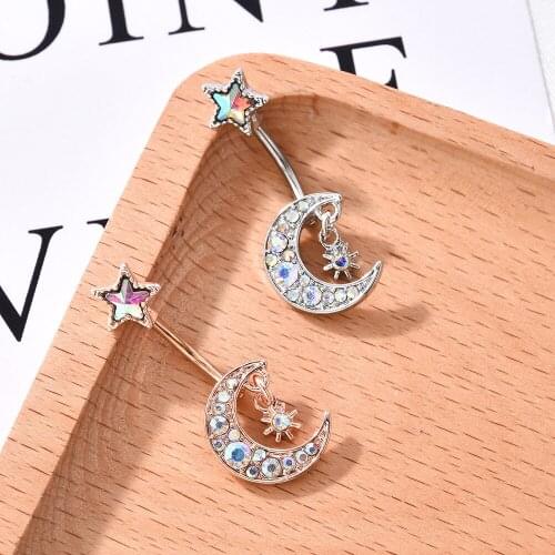 1pcs Sexy Star Moon Navel Belly Button Rings Belly Piercing Crystal Surgical Steel Woman Body Jewelry Barbell Women Accessories
