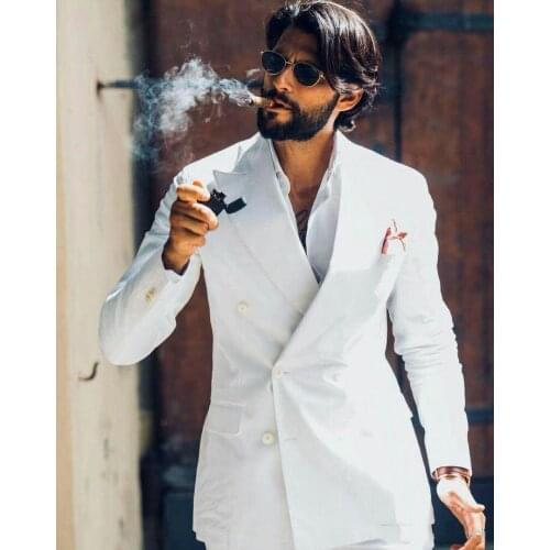 Handsome Wedding Linen Men Suits Man Blazers Custom Made Groom Wedding Tuxedos 2Piece Coat Pants Evening Party Prom Celebration
