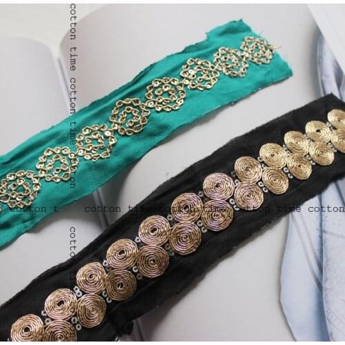 4yards Indian Trim Golden Thread Embroidered Lace 5cm wide Boho lace Sawing Accessory for fashion cloth Bags home deco accessory