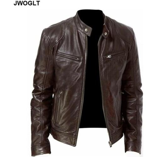 Spring Autumn New Mens Motorcycle Biker Leather Jackets Coats Casual Men Stand Collar Zipper Black Brown PU Leather Jacket Men
