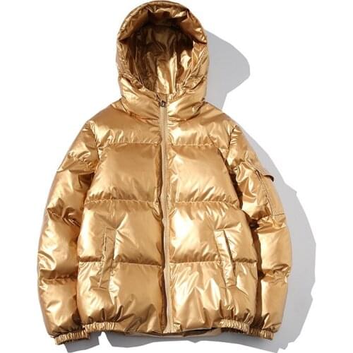 Mens Bright Gold Hooded Coat Thick Plus Size Short Cotton Puffy Coat Male Shiny Winter Parka Streetwear Boys Quilted Jacket 5xl